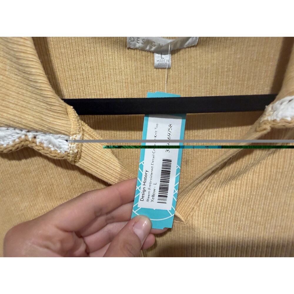 design history top Meem Embroidered Knit Collared Top Size Large Yellow NWT - Picture 6 of 10